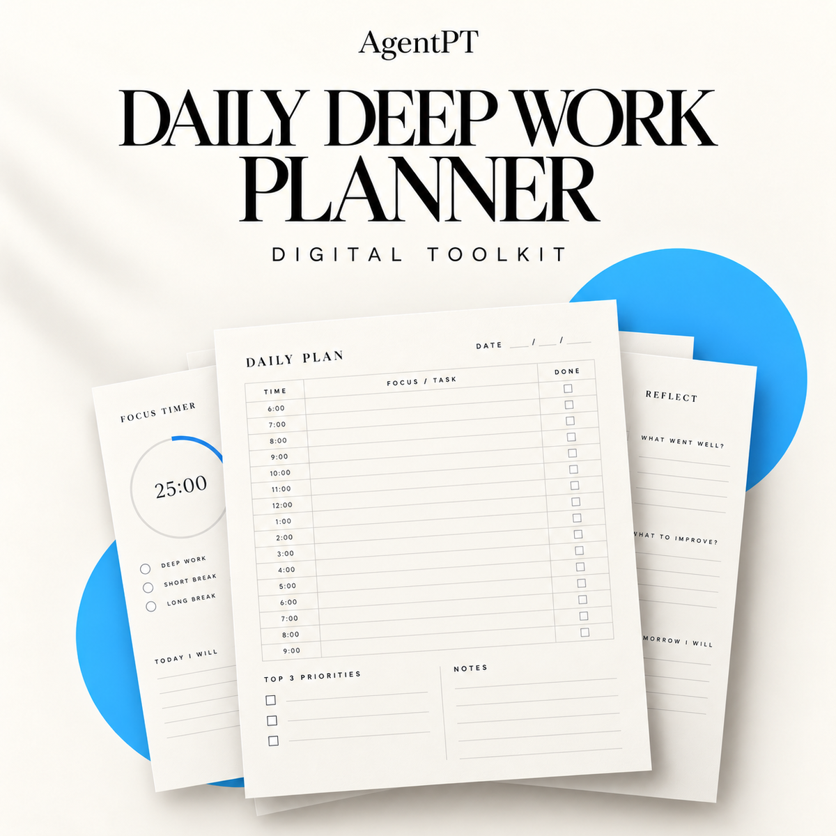 AgentPT Daily Deep Work Planner - illustrated digital toolkit cover