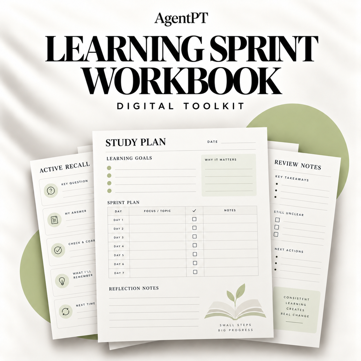AgentPT Learning Sprint Workbook - illustrated digital toolkit cover